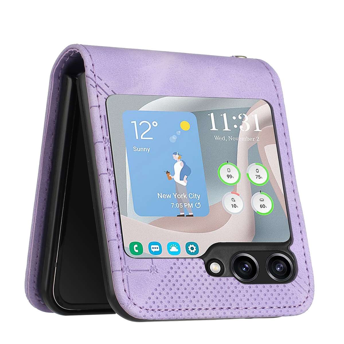 For Samsung Galaxy Z Flip5 YX0080 Grid Butterfly Embossed Pattern Flip Leather ... (Light Purple)