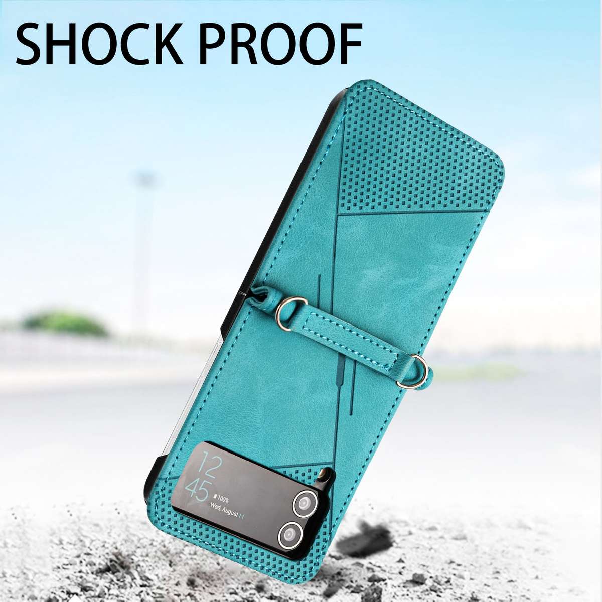 For Samsung Galaxy Z Flip4 Dream Triangle Leather Phone Case with Lanyard(Green)