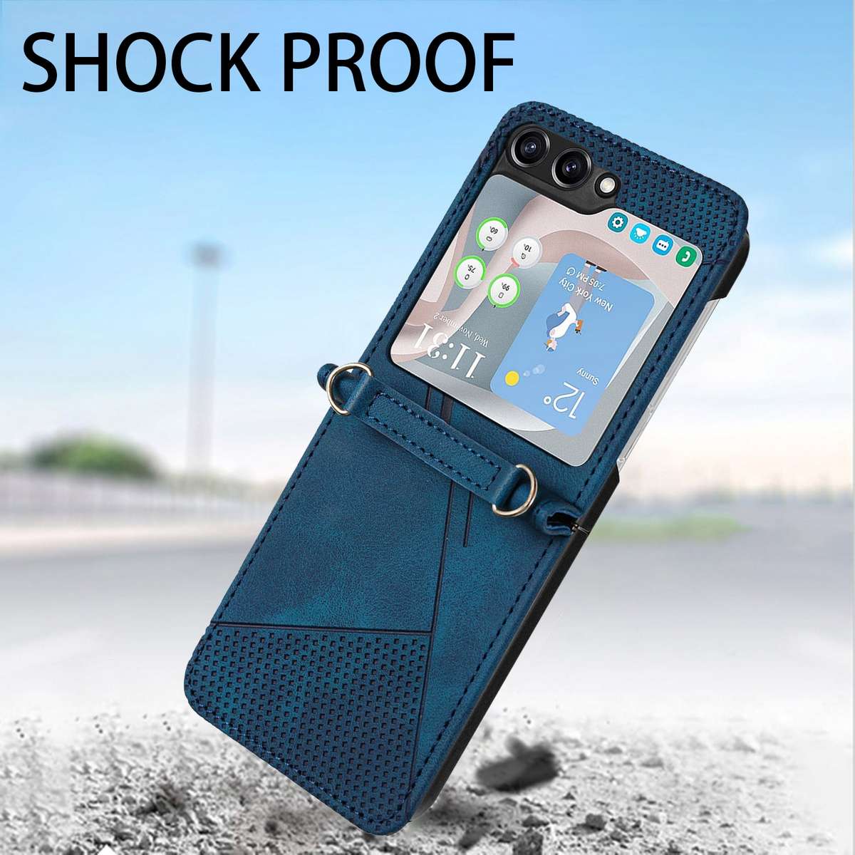 For Samsung Galaxy Z Flip5 Dream Triangle Leather Phone Case with Lanyard(Blue)