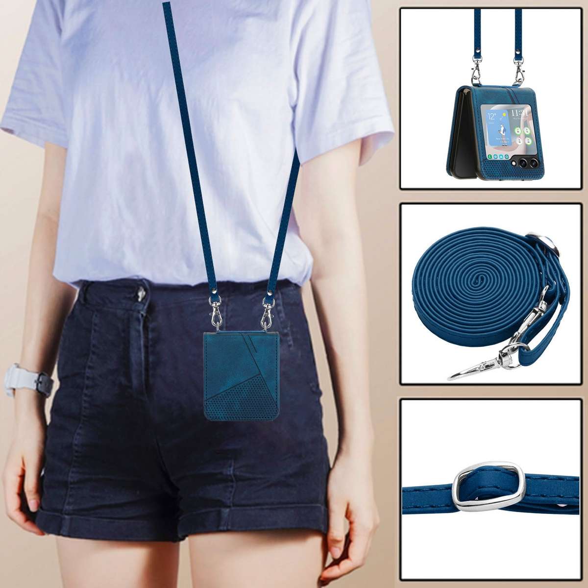 For Samsung Galaxy Z Flip5 Dream Triangle Leather Phone Case with Lanyard(Blue)
