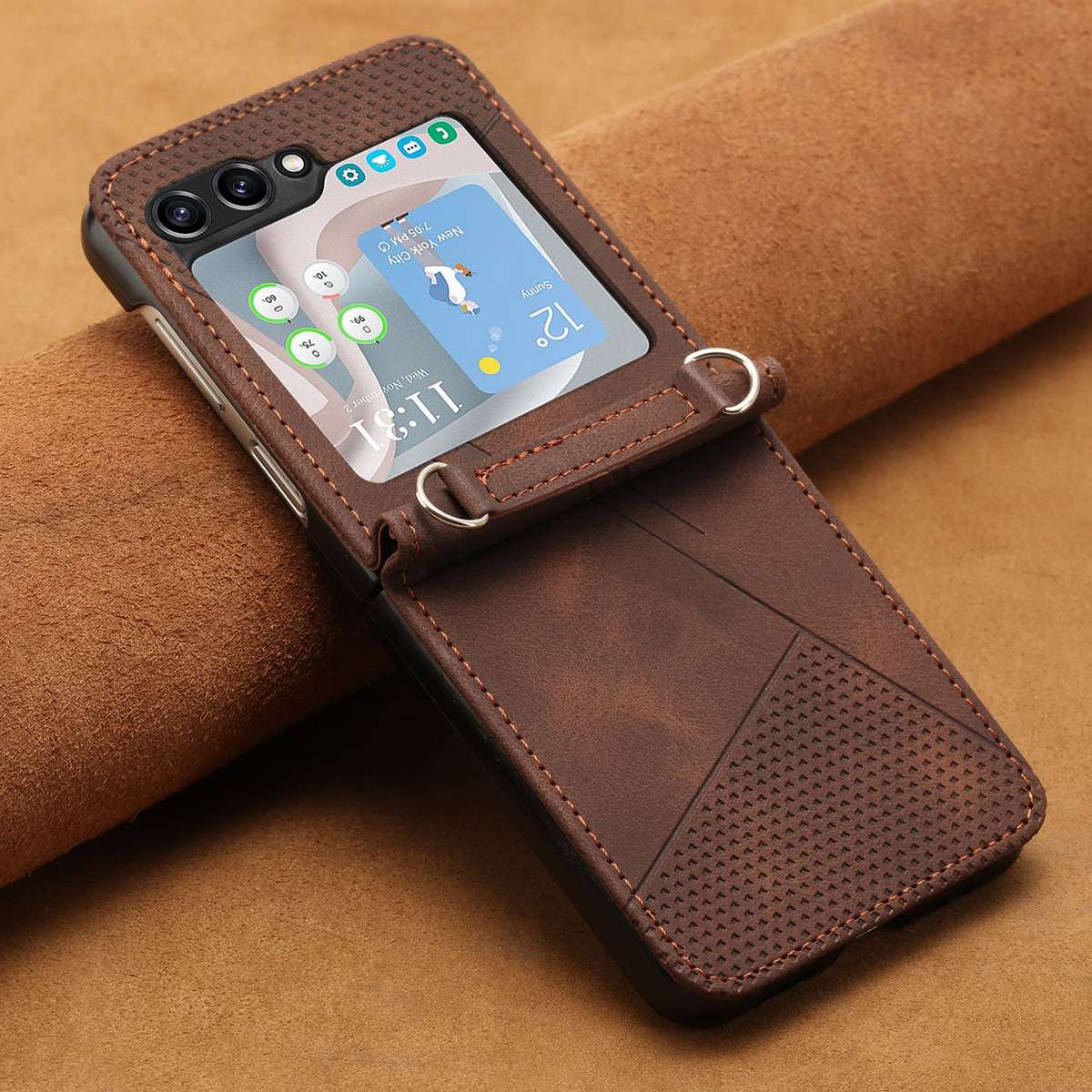For Samsung Galaxy Z Flip5 Dream Triangle Leather Phone Case with Lanyard(Brown)