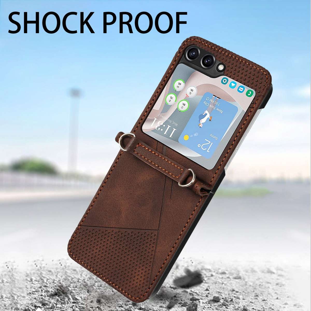 For Samsung Galaxy Z Flip5 Dream Triangle Leather Phone Case with Lanyard(Brown)