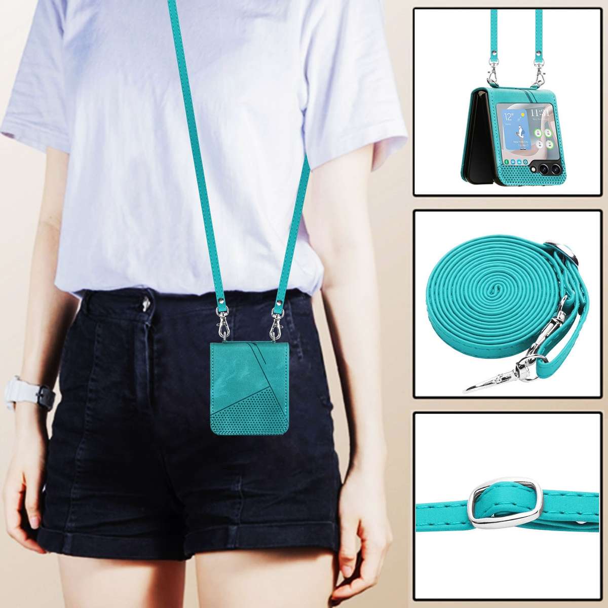 For Samsung Galaxy Z Flip7 FE / Flip6 Dream Triangle Leather Phone Case with Lanyard(Green)
