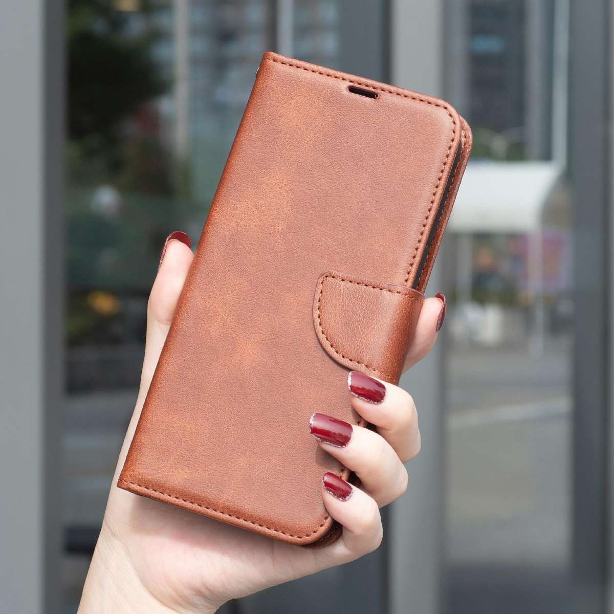 For Samsung Galaxy A37 5G Lambskin Texture Pure Color Flip Leather Phone Case(Brown)