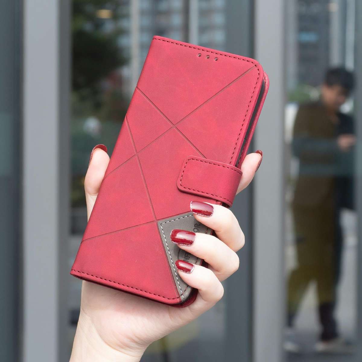 For Samsung Galaxy A37 5G Magnetic Buckle Rhombus Texture Leather Phone Case(Red)