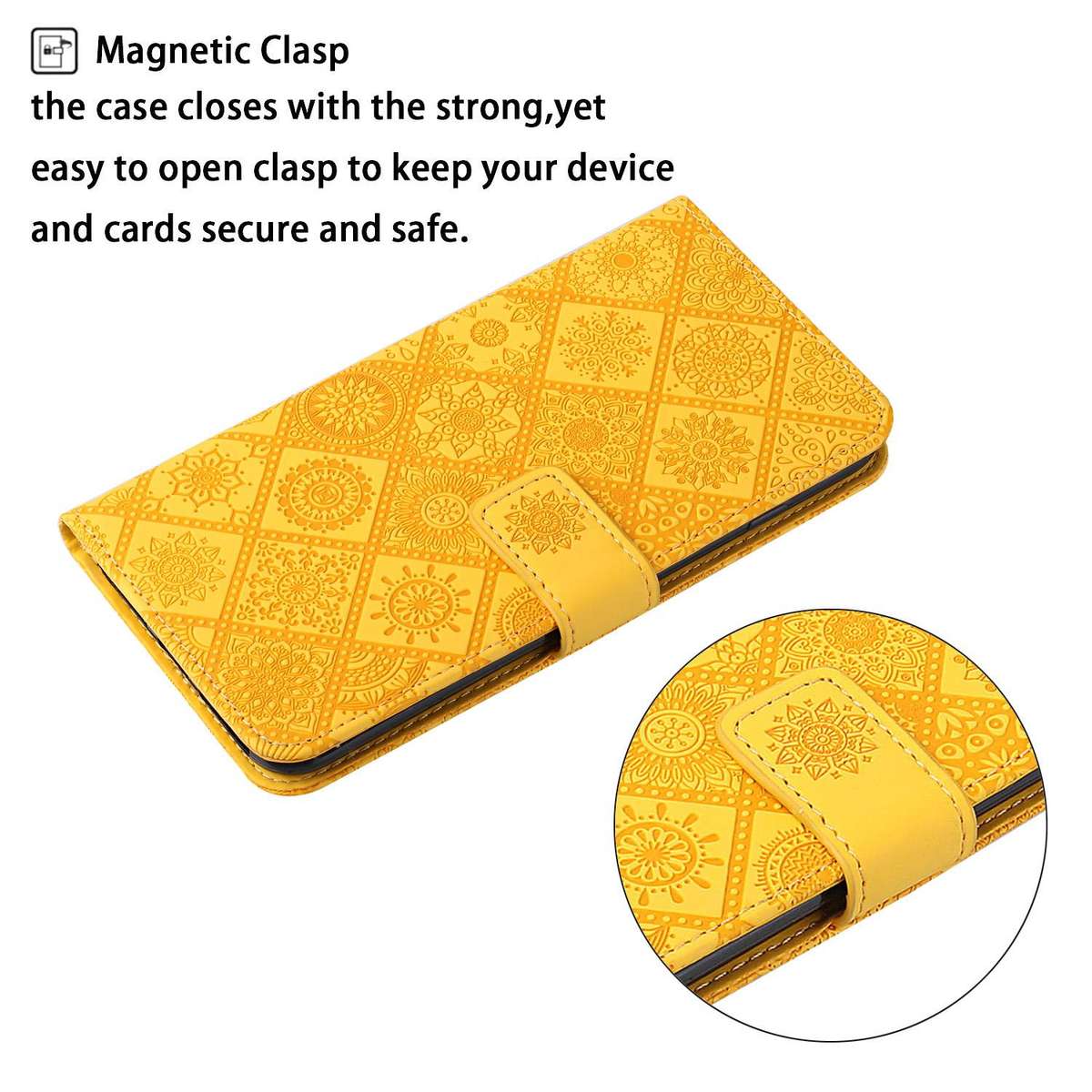 For Honor X6c 4G Ethnic Style Embossed Pattern Leather Phone Case(Yellow)