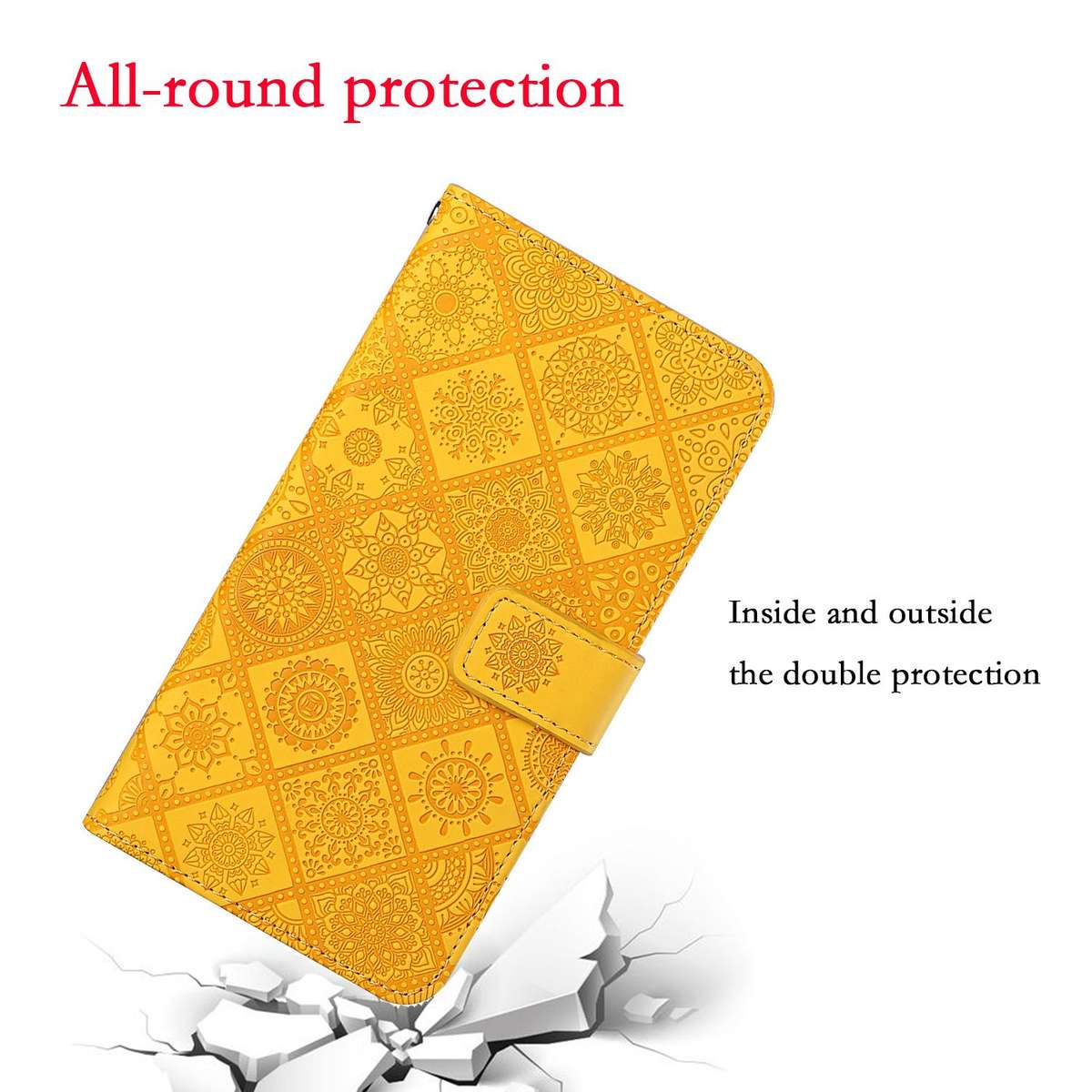 For Honor X6c 4G Ethnic Style Embossed Pattern Leather Phone Case(Yellow)