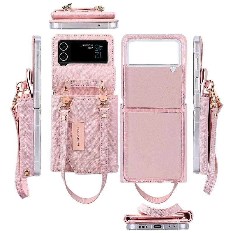 For Samsung Galaxy Z Flip4 VIETAO Portable Wallet Foldable PU Phone Case(Pink)