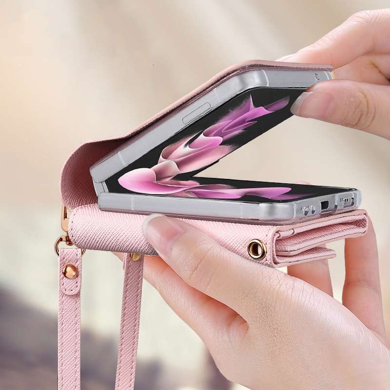 For Samsung Galaxy Z Flip4 VIETAO Portable Wallet Foldable PU Phone Case(Pink)