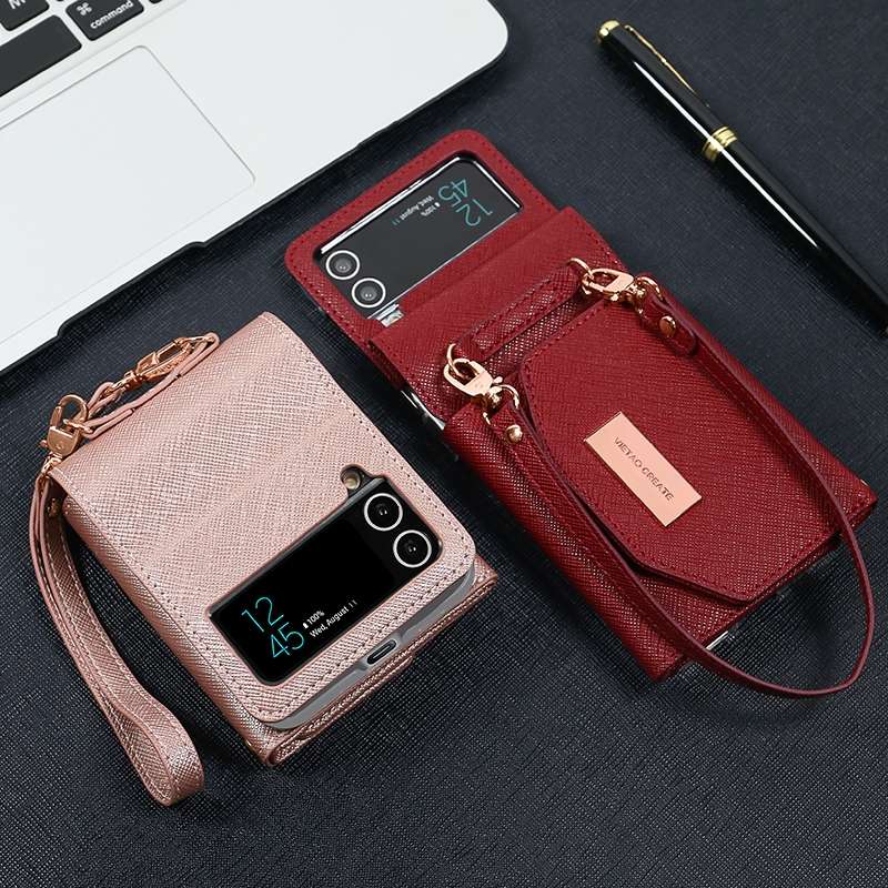 For Samsung Galaxy Z Flip4 VIETAO Portable Wallet Foldable PU Phone Case(Pink)