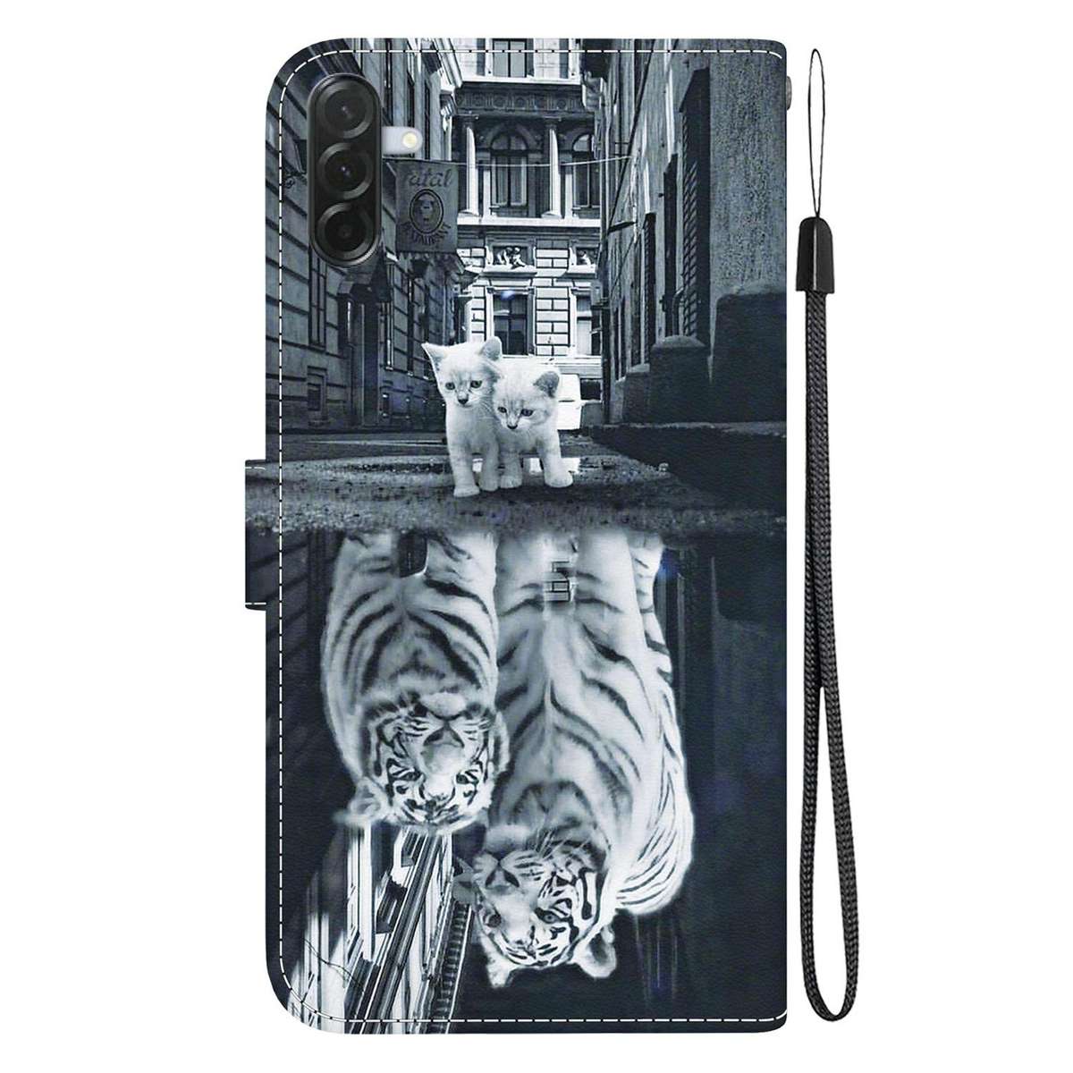 For Samsung Galaxy A57 5G Crystal Texture Colored Drawing Leather Phone Case(Cat Tiger Reflection)