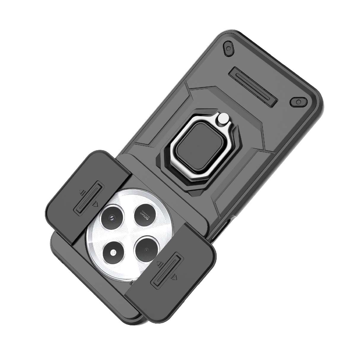 For Redmi 14C 4G Sliding Camshield TPU + PC Shockproof Phone Case with Holder(Black)