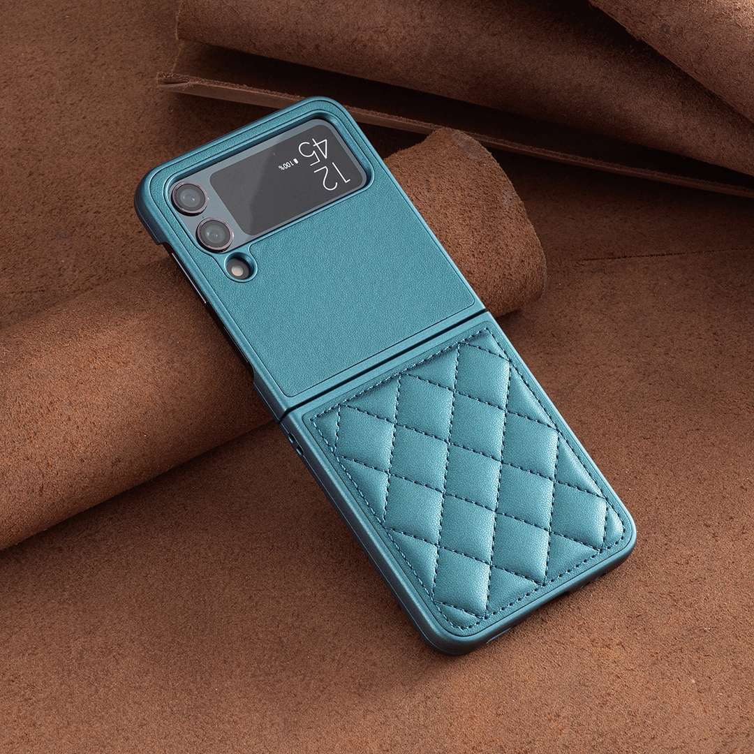 For Samsung Galaxy Z Flip4 Rhombus-shaped Leather Back Cover Phone Case(Green)