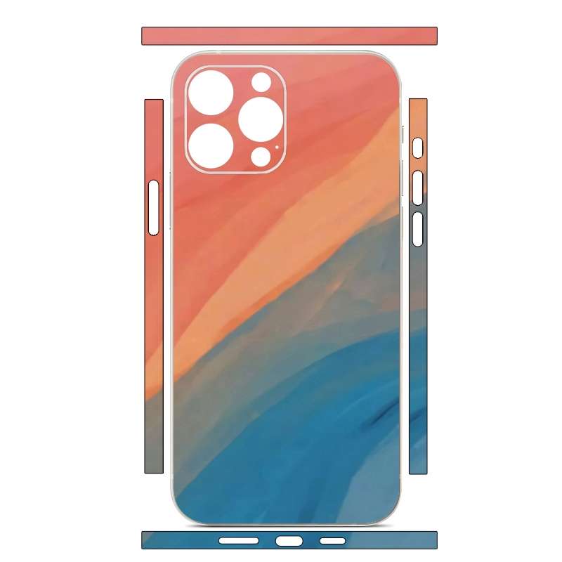 For iPhone 14 Pro Max All-inclusive PET Phone Decal Adhesive Sticker(Blue Orange)