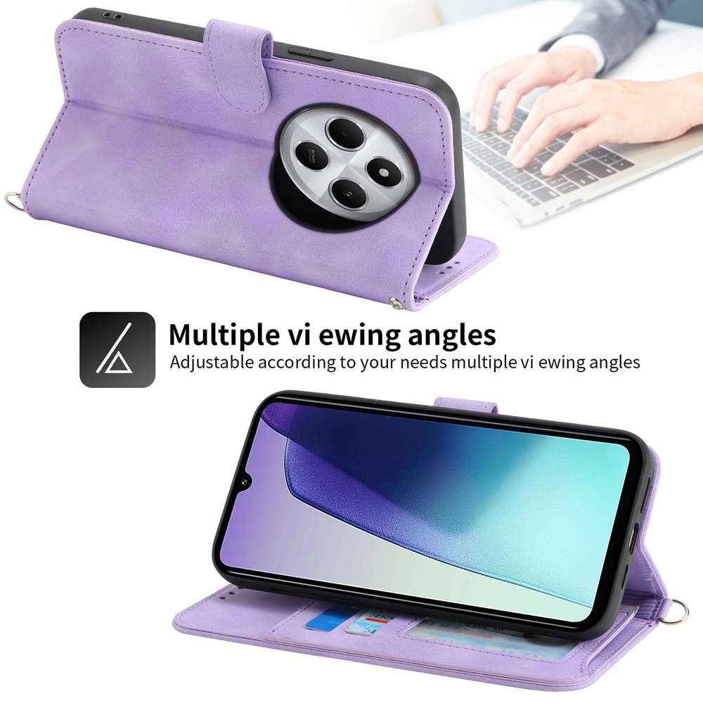 For Redmi 14C 4G Skin Feel Flowers Embossed Wallet Leather Phone Case(Purple)