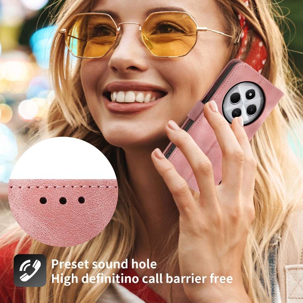 For Redmi 14C 4G Skin Feel Flowers Embossed Wallet Leather Phone Case(Pink)