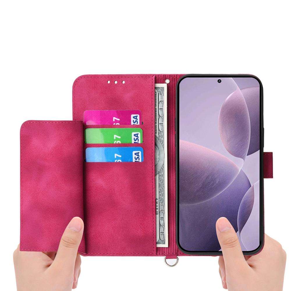 For Redmi K80 / K80 Pro Skin Feel Flowers Embossed Wallet Leather Phone Case(Wine Red)