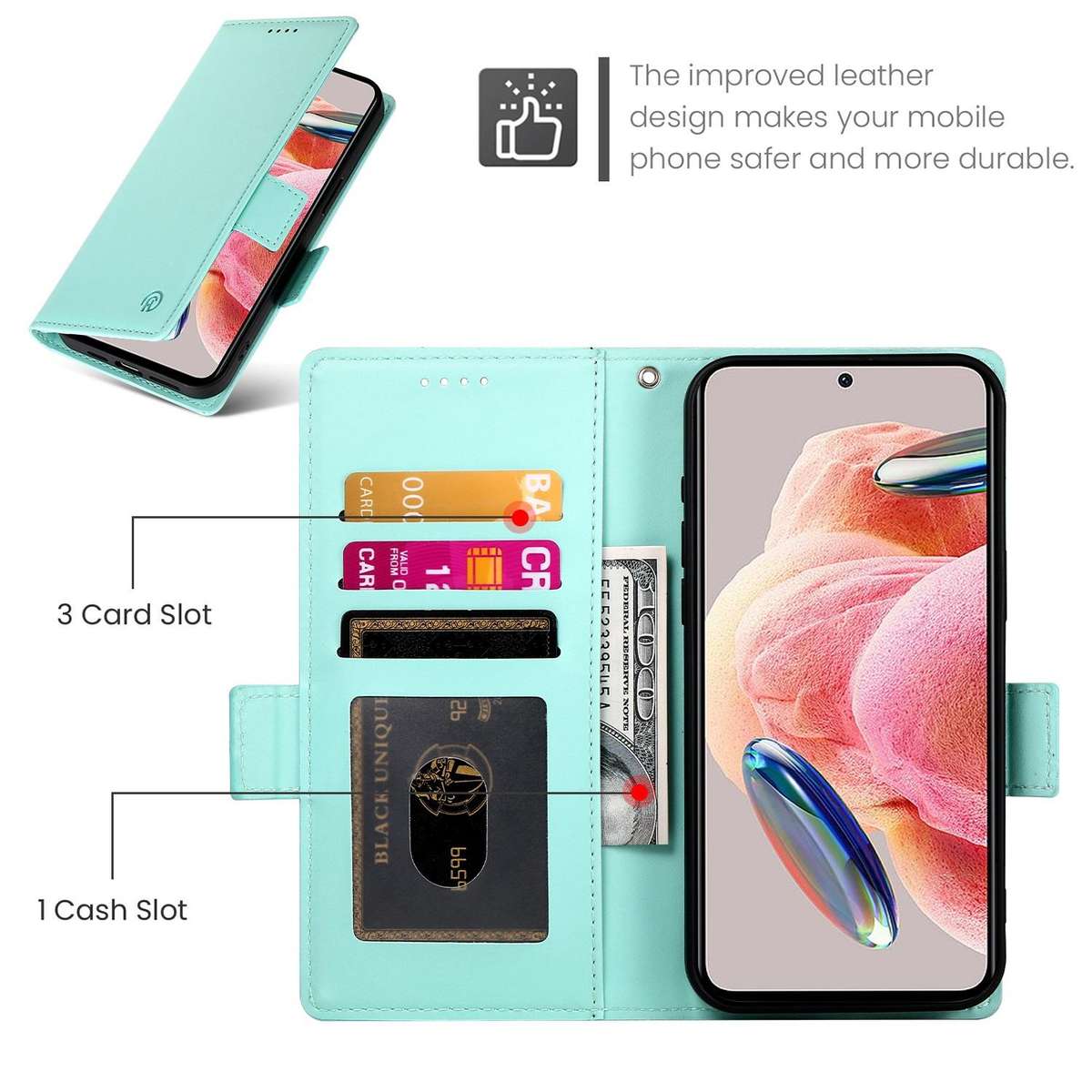 For Honor 600 Lite Global Side Buckle Magnetic Frosted Leather Phone Case(Mint Green)