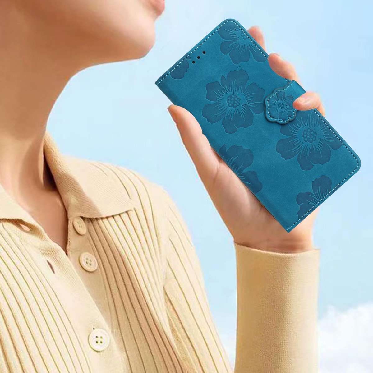 For Redmi K90/Poco F8 Pro Flower Embossing Pattern Leather Phone Case(Blue)