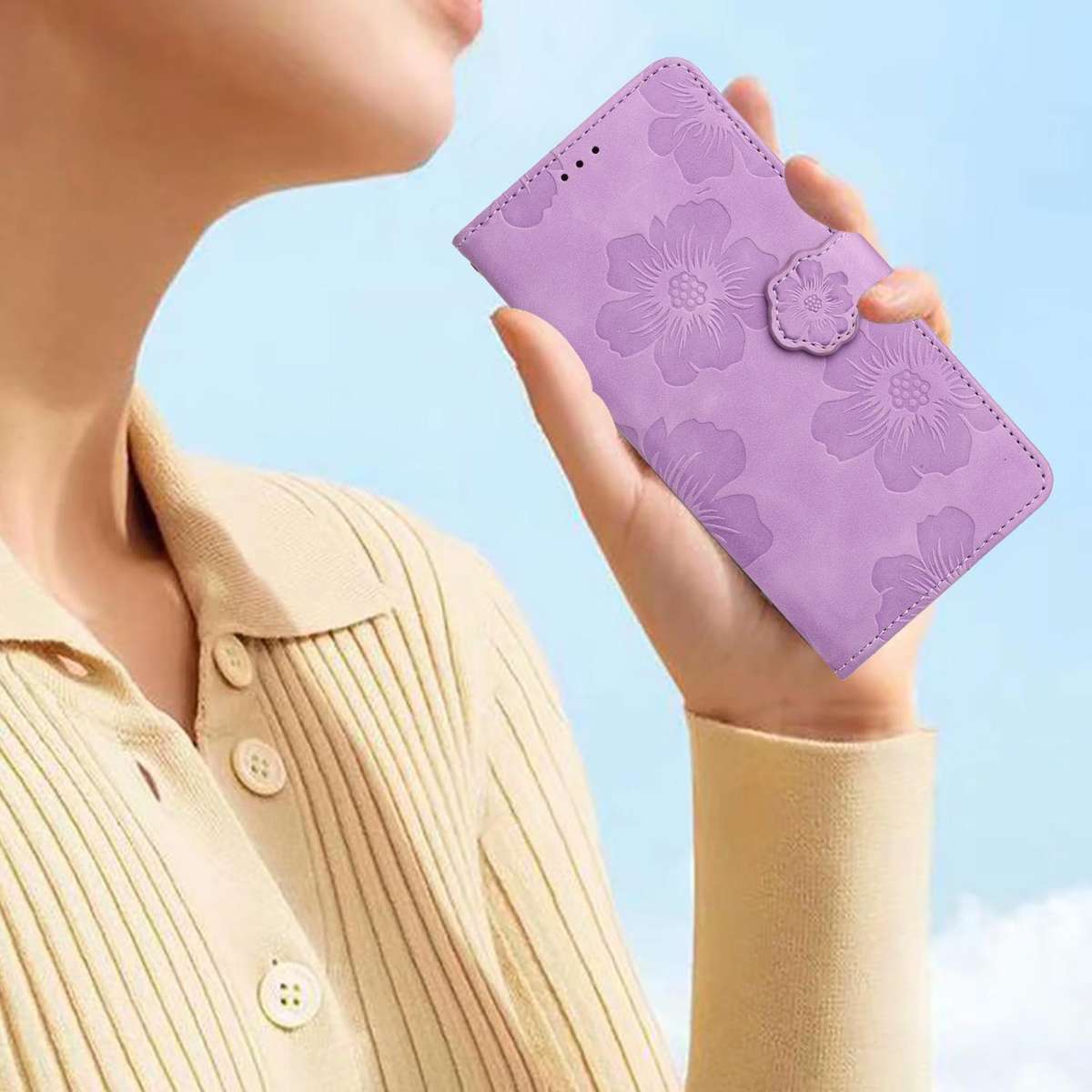 For Redmi K90/Poco F8 Pro Flower Embossing Pattern Leather Phone Case(Purple)
