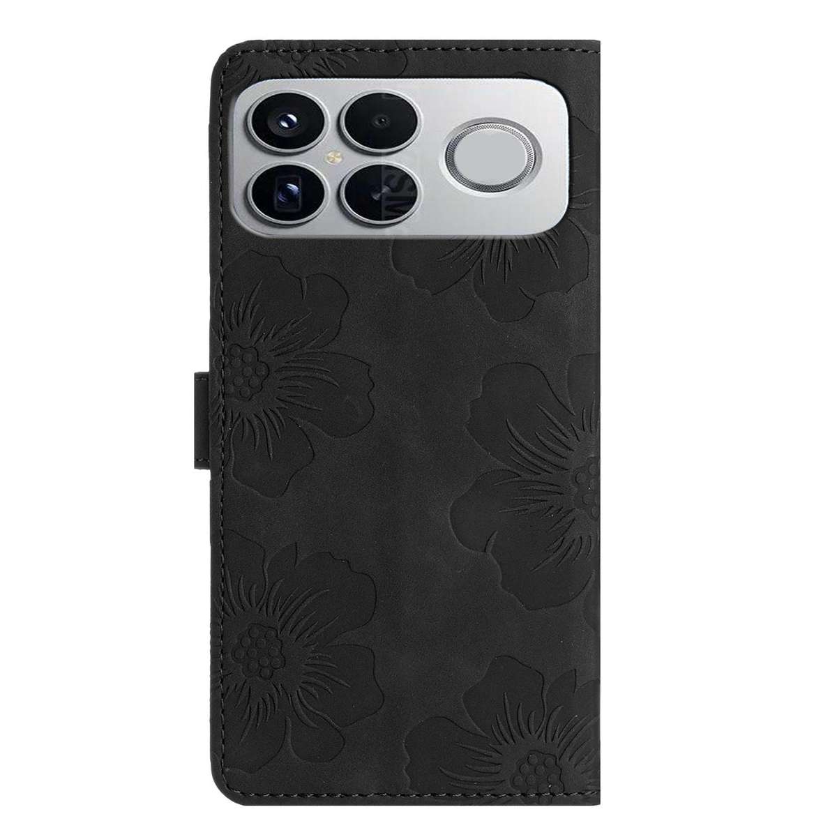 For Redmi K90/Poco F8 Pro Flower Embossing Pattern Leather Phone Case(Black)