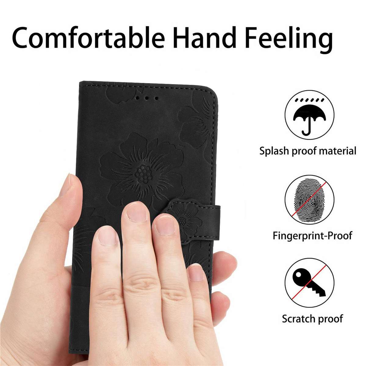 For Redmi K90/Poco F8 Pro Flower Embossing Pattern Leather Phone Case(Black)