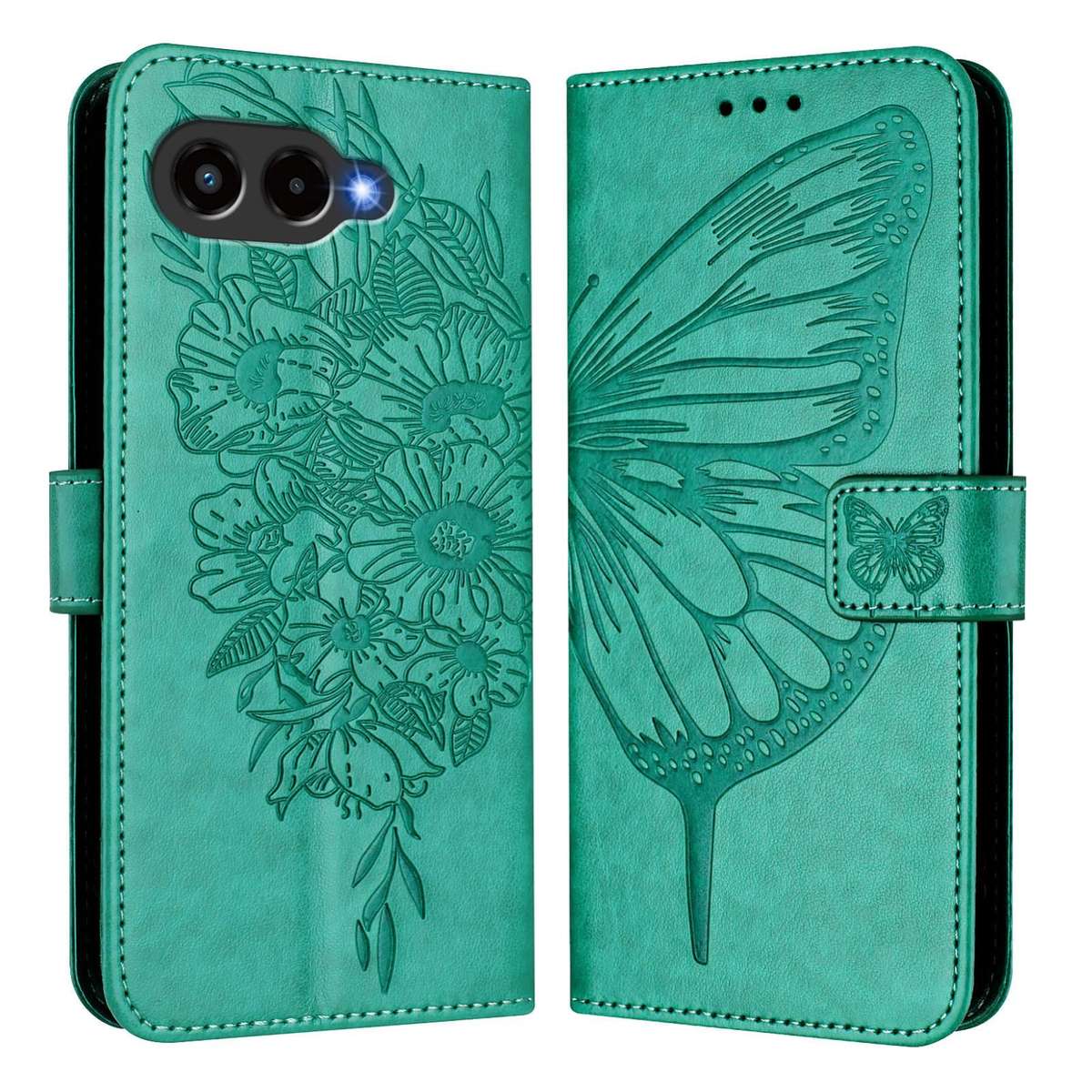 For T-Mobile REVVL 8 / T Phone 3 5G Embossed Butterfly Leather Phone Case(Green)