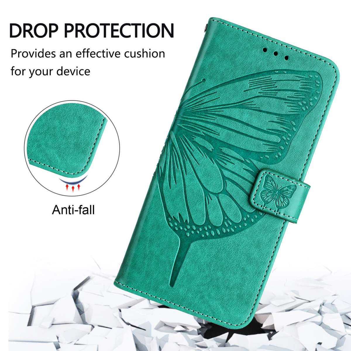 For T-Mobile REVVL 8 / T Phone 3 5G Embossed Butterfly Leather Phone Case(Green)
