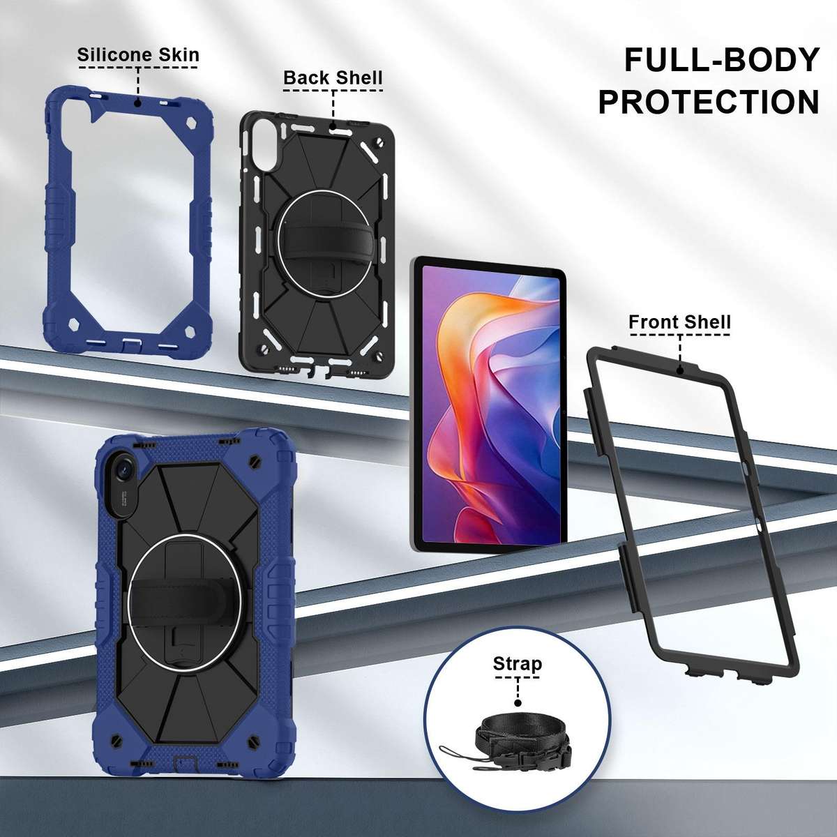For Xiaomi Redmi Pad 2 11 2025 Contrast Color Robot Silicone Hybrid PC Tablet Case(Navy Black)