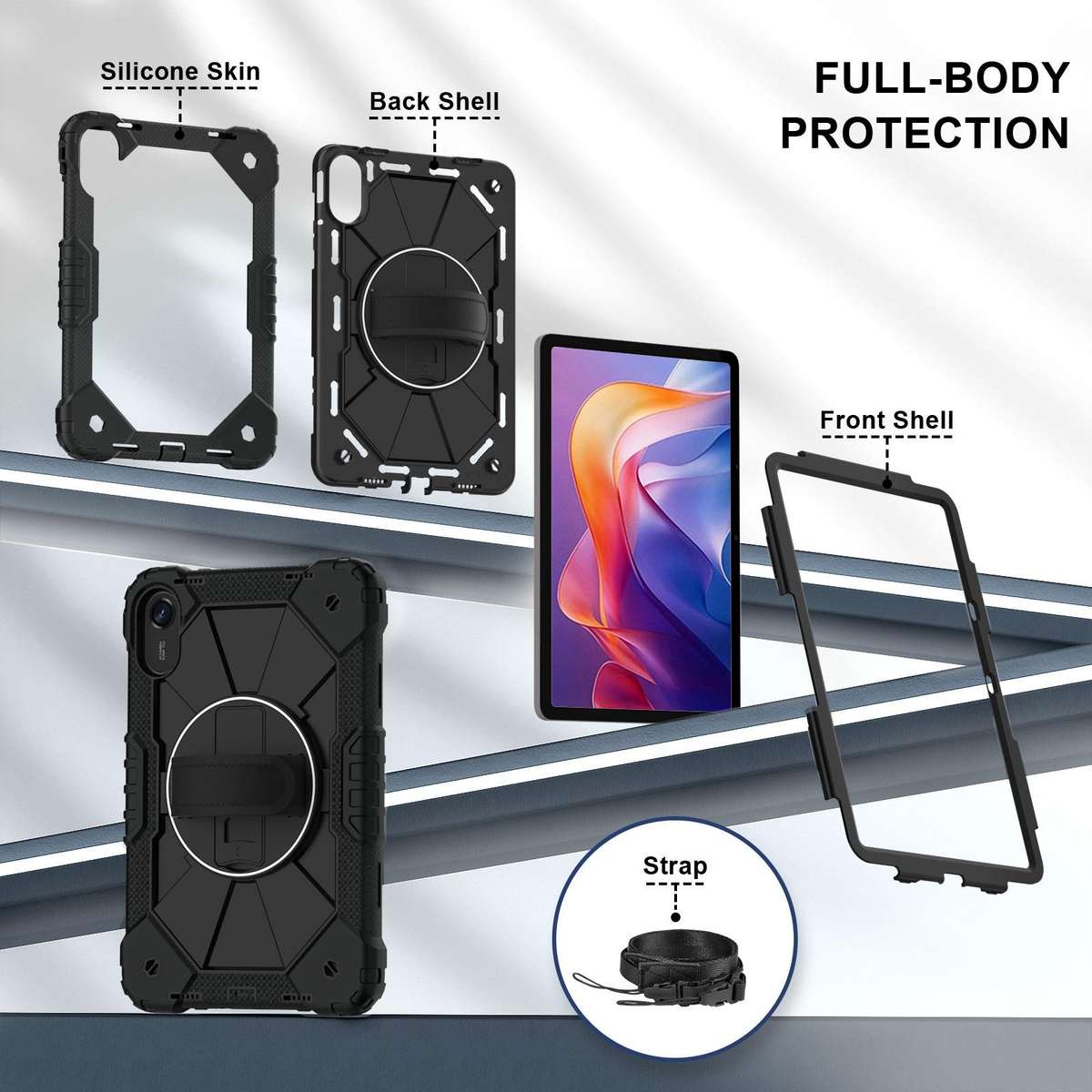 For Xiaomi Redmi Pad 2 11 2025 Contrast Color Robot Silicone Hybrid PC Tablet Case(Black)