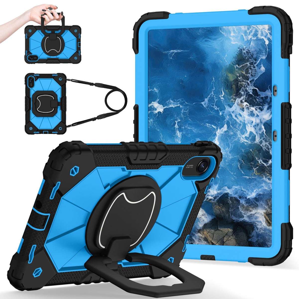 For Xiaomi Redmi Pad 2 11 2025 Contrast Color Robot Silicone Hybrid PC Tablet Case(Black Blue)