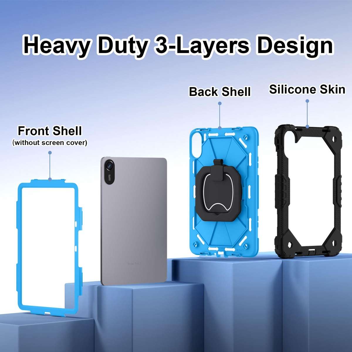 For Xiaomi Redmi Pad 2 11 2025 Contrast Color Robot Silicone Hybrid PC Tablet Case(Black Blue)