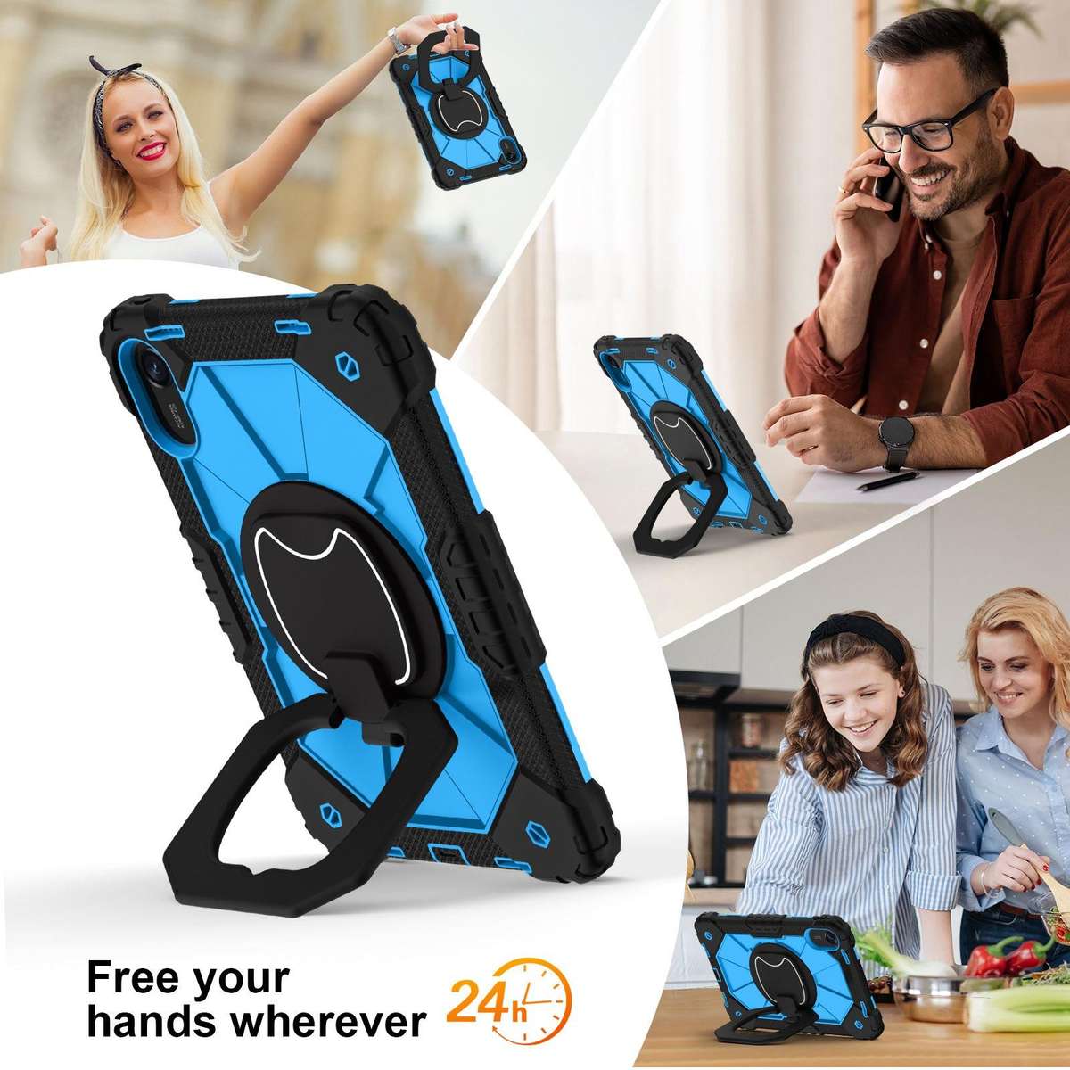 For Xiaomi Redmi Pad 2 11 2025 Contrast Color Robot Silicone Hybrid PC Tablet Case(Black Blue)