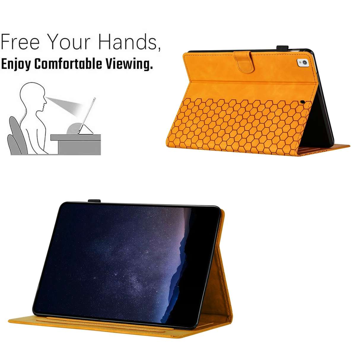 For Samsung Galaxy Tab A7 Lite T220 Honeycomb Embossed Leather Tablet Case(Yellow)