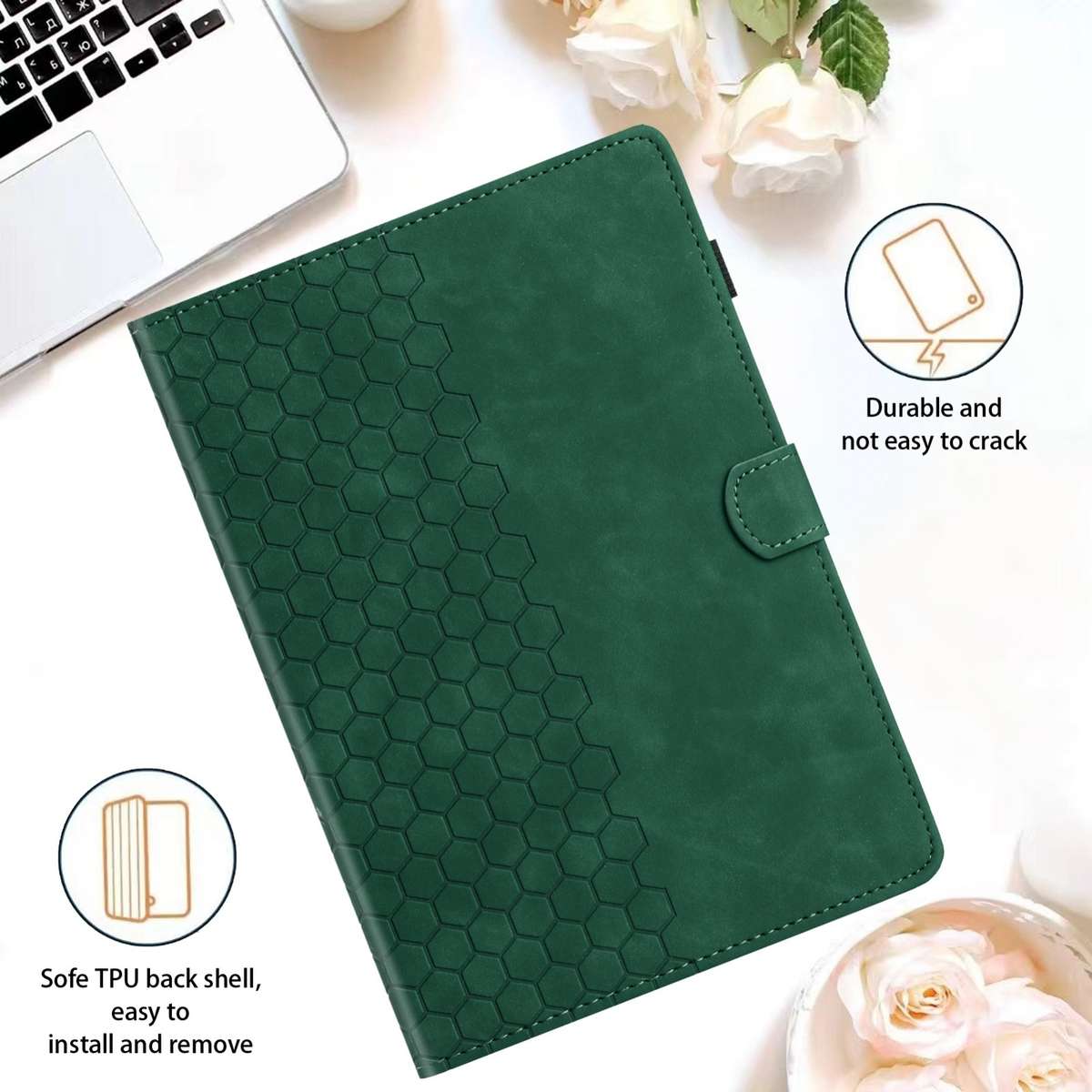 For Samsung Galaxy Tab A 10.1 2019 T510 Honeycomb Embossed Leather Tablet Case(Green)