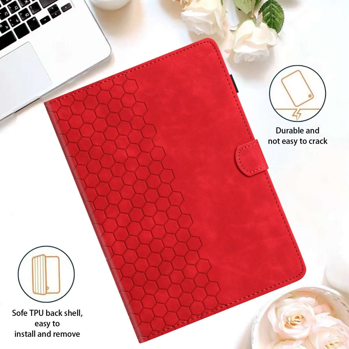 For Samsung Galaxy Tab A 10.1 2019 T510 Honeycomb Embossed Leather Tablet Case(Red)