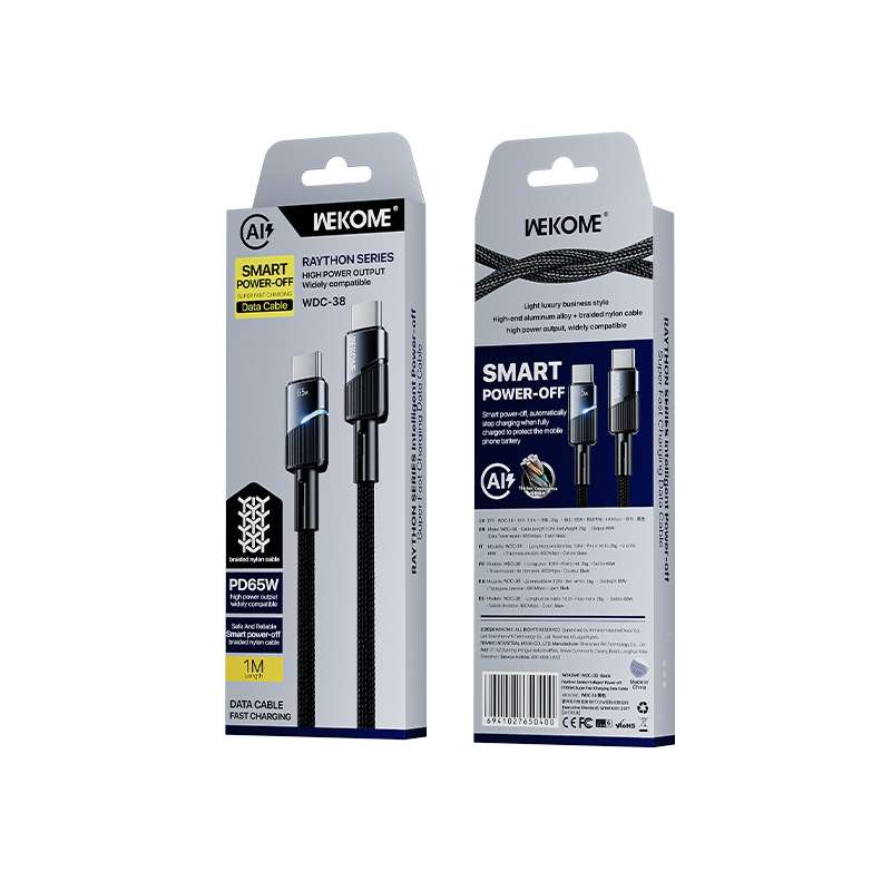 WK WDC-38 Intelligent Power-off 1m PD65W Type-C to Type-C Fast Charging Data Cable(Black)