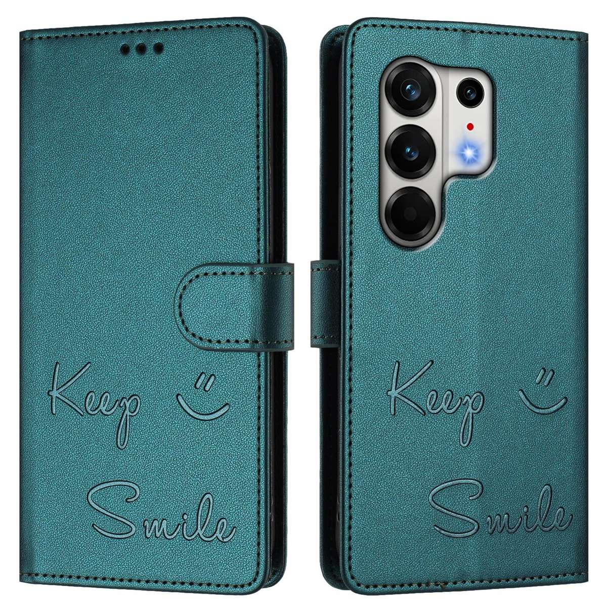 For Tecno Camon 50 Pro 4G Smile Embossing RFID Leather Phone Case(Peacock Green)