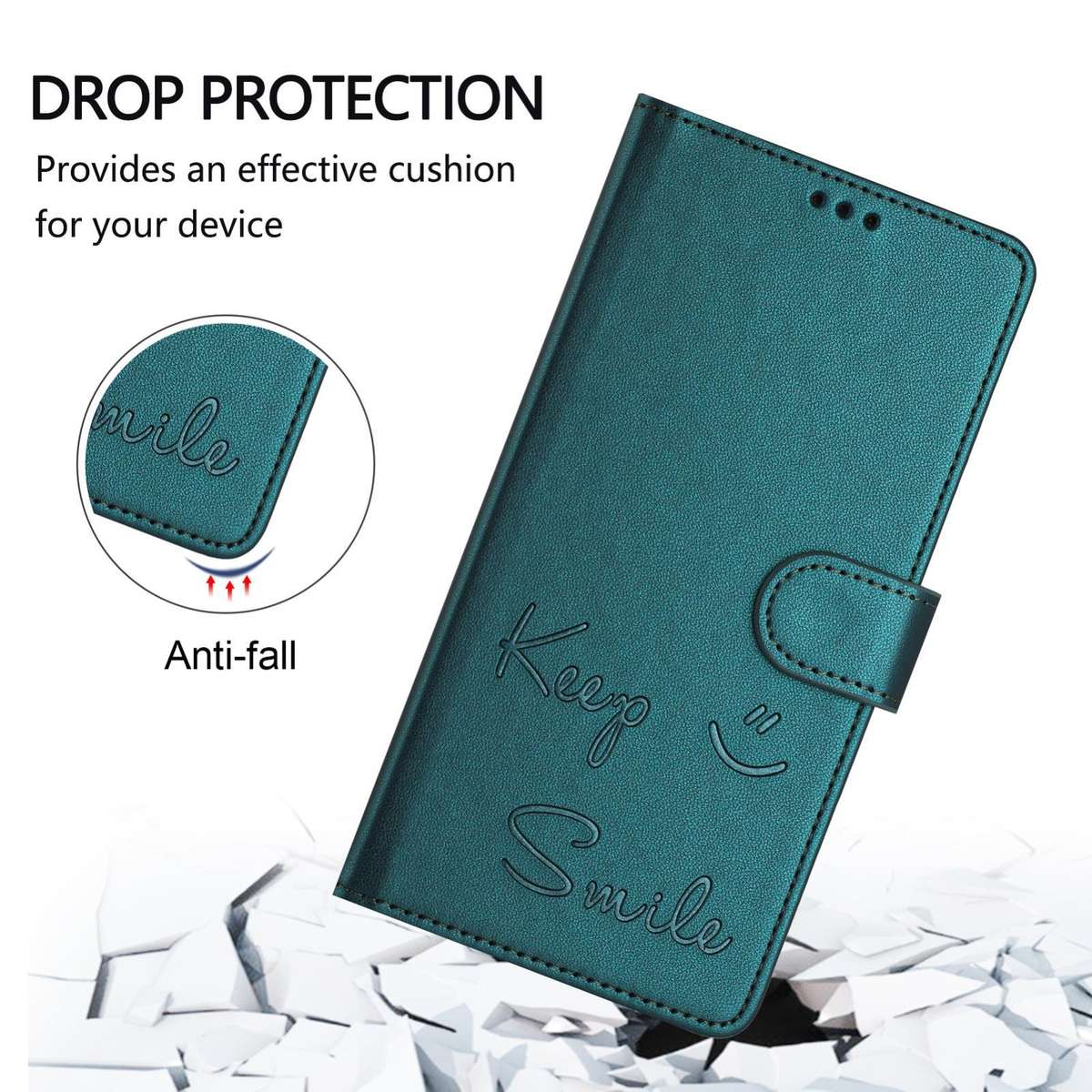 For Tecno Camon 50 Pro 4G Smile Embossing RFID Leather Phone Case(Peacock Green)