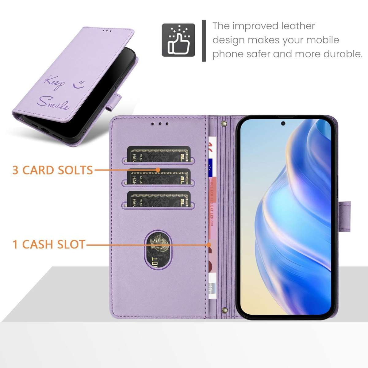 For Tecno Camon 50 Pro 4G Smile Embossing RFID Leather Phone Case(Light Purple)