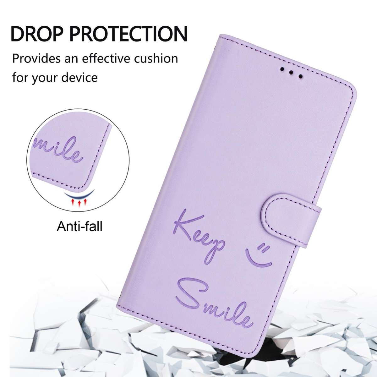 For Tecno Camon 50 Pro 4G Smile Embossing RFID Leather Phone Case(Light Purple)