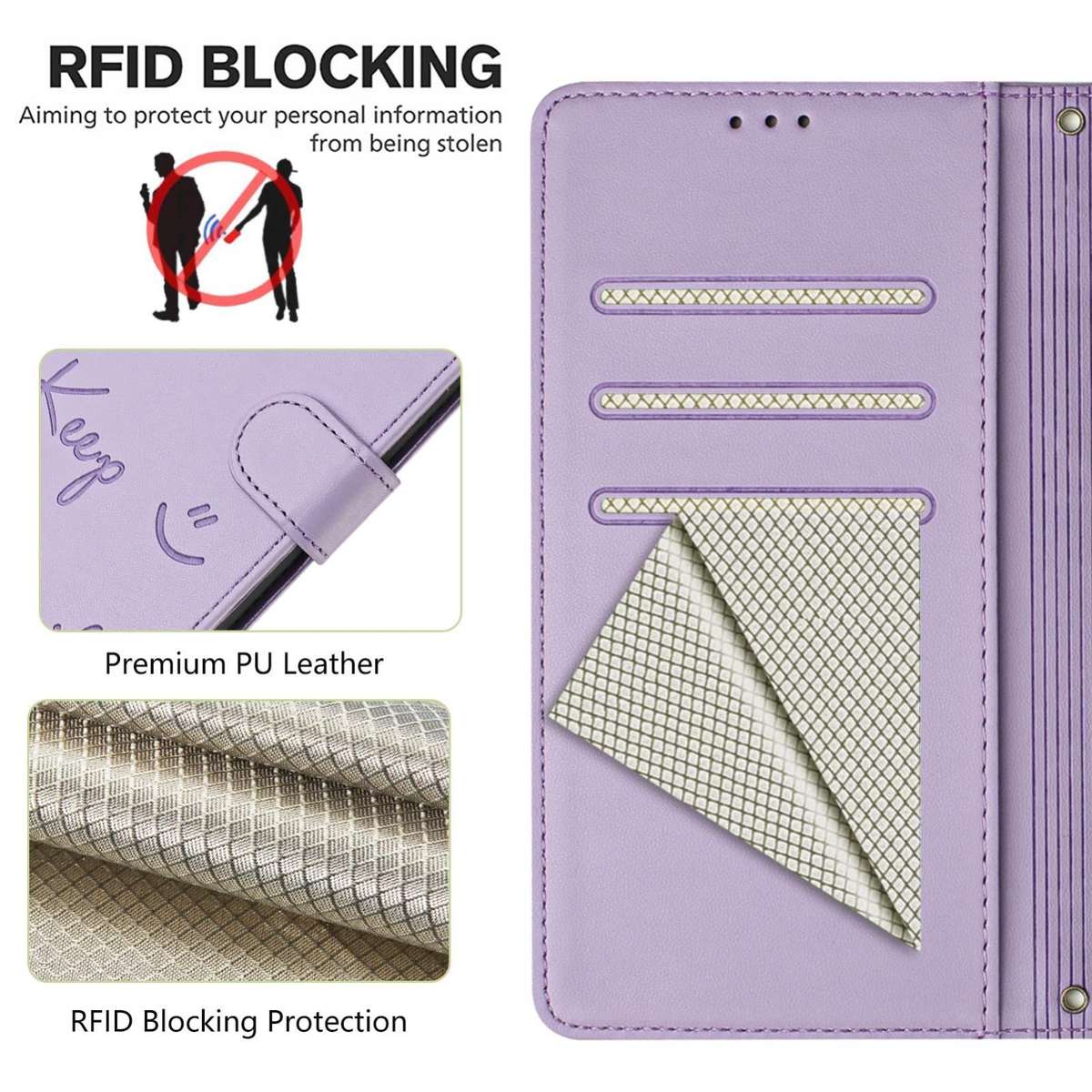 For Tecno Camon 50 Pro 4G Smile Embossing RFID Leather Phone Case(Light Purple)
