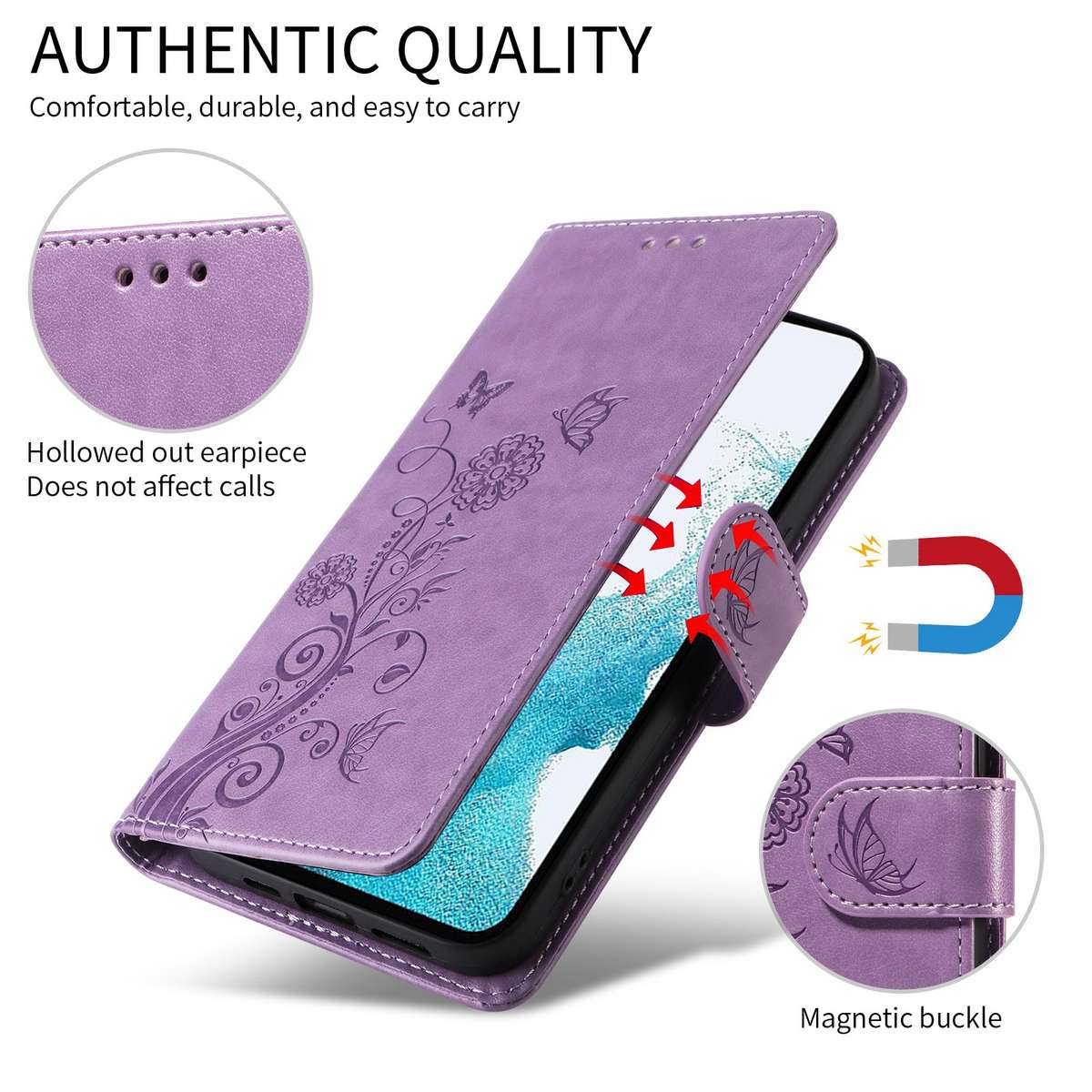 For Samsung Galaxy S23 5G Embossed Butterfly Flowers Leather Phone Case(Purple)