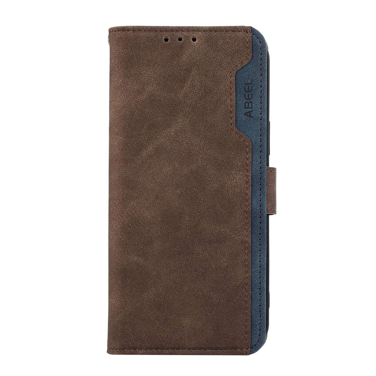 For Redmi Note 14 4G 164.84mm ABEEL Color Block Magnetic RFID Leather Phone Case(Brown-Blue)
