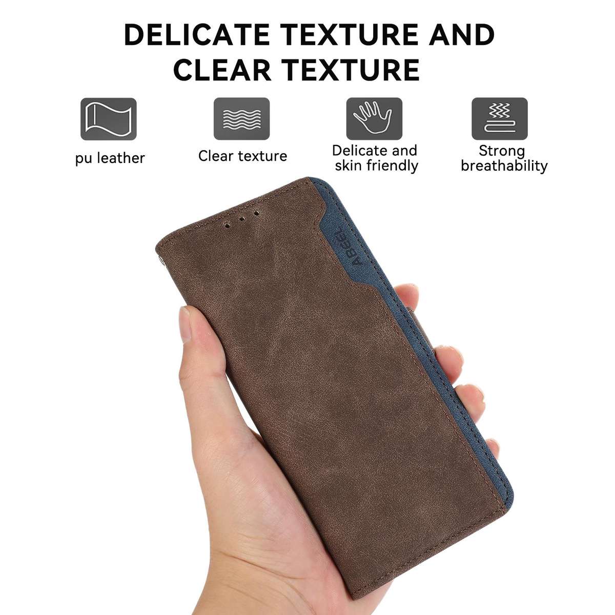 For Redmi Note 14 4G 164.84mm ABEEL Color Block Magnetic RFID Leather Phone Case(Brown-Blue)