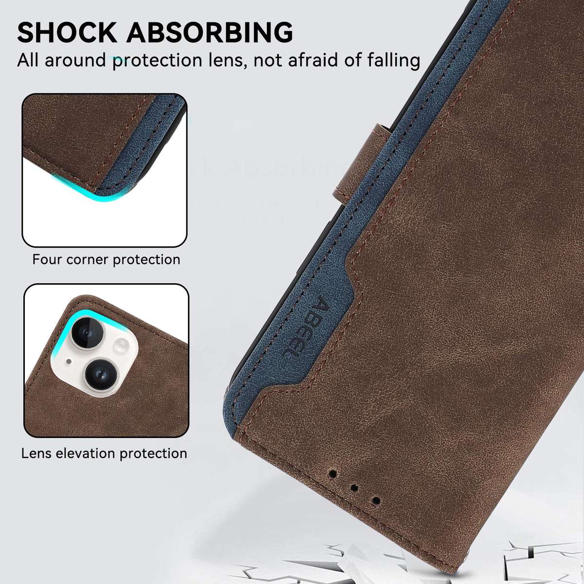 For Redmi Note 14 4G 164.84mm ABEEL Color Block Magnetic RFID Leather Phone Case(Brown-Blue)