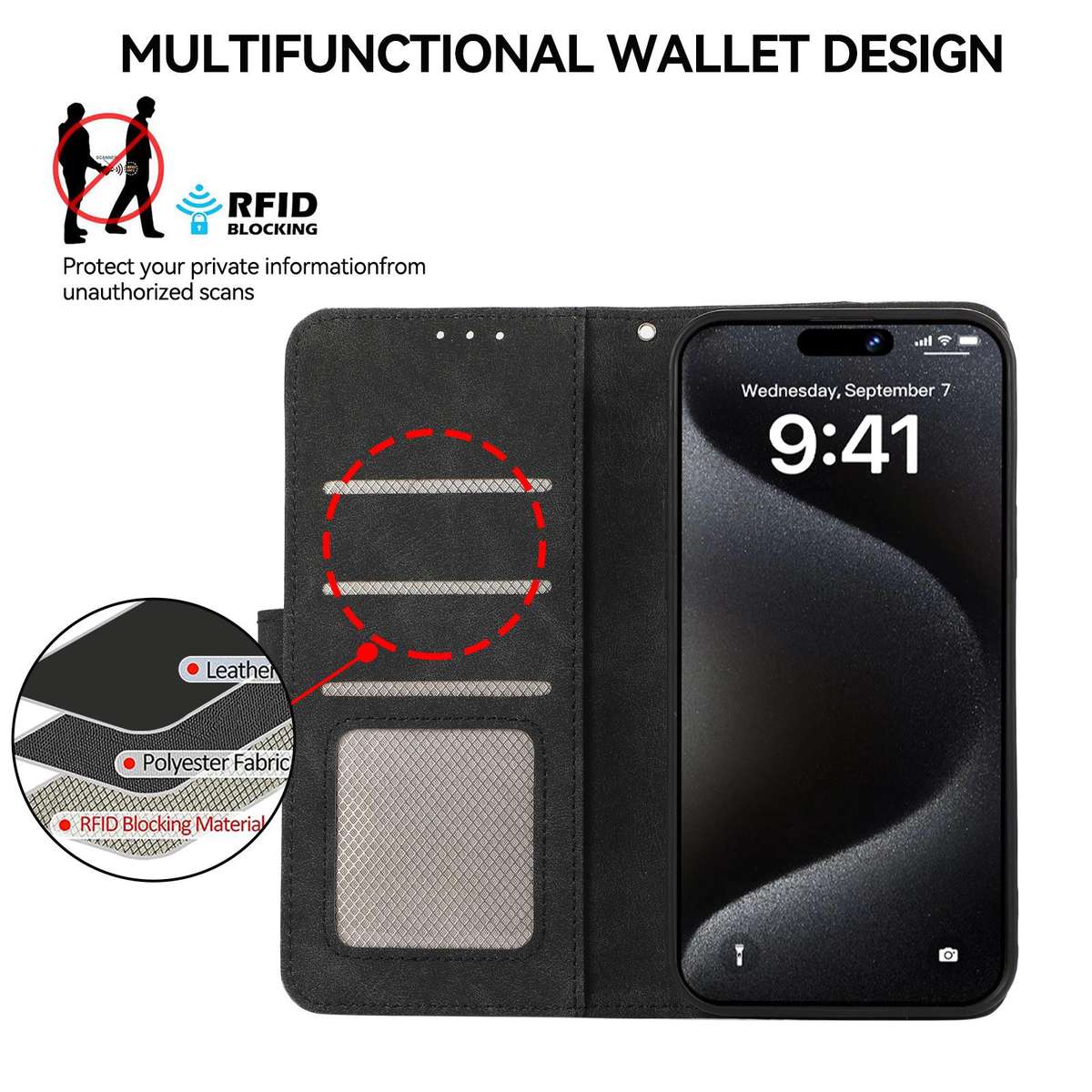 For Redmi K80 / K80 Pro ABEEL Color Block Magnetic RFID Leather Phone Case(Black-Green)