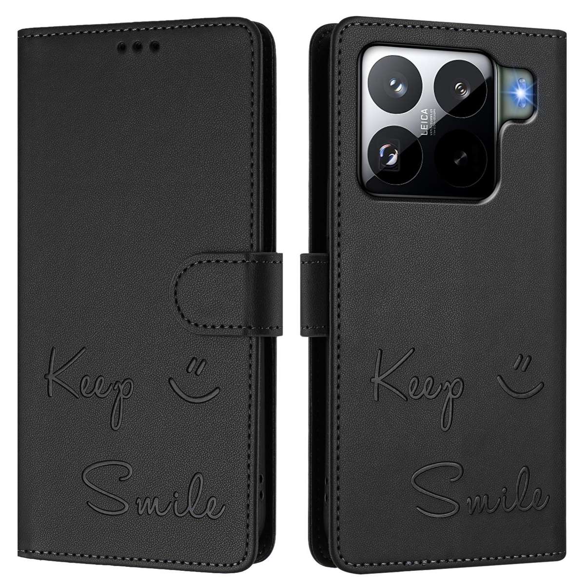 For Xiaomi 15S Pro 5G Smile Embossing RFID Leather Phone Case(Black)