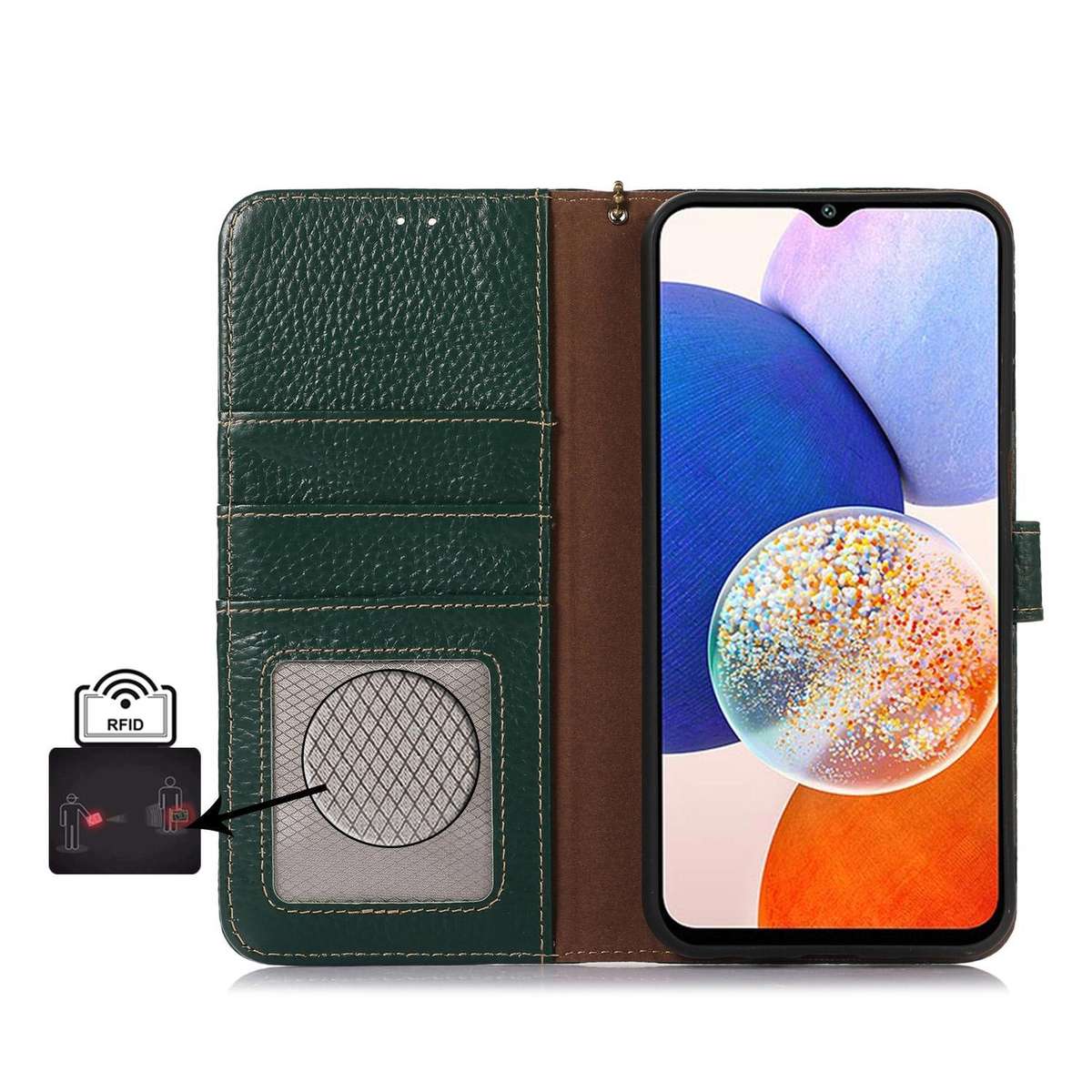 For Redmi K90/Poco F8 Pro Genuine Leather Litchi Texture RFID Leather Phone Case(Green)