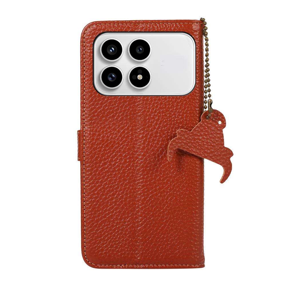 For Redmi K90/Poco F8 Pro Genuine Leather Litchi Texture RFID Leather Phone Case(Coffee)